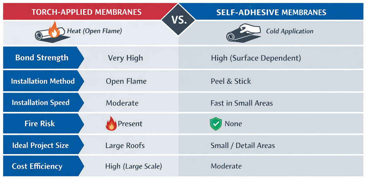 Torch-Applied vs Self-Adhesive Membranes